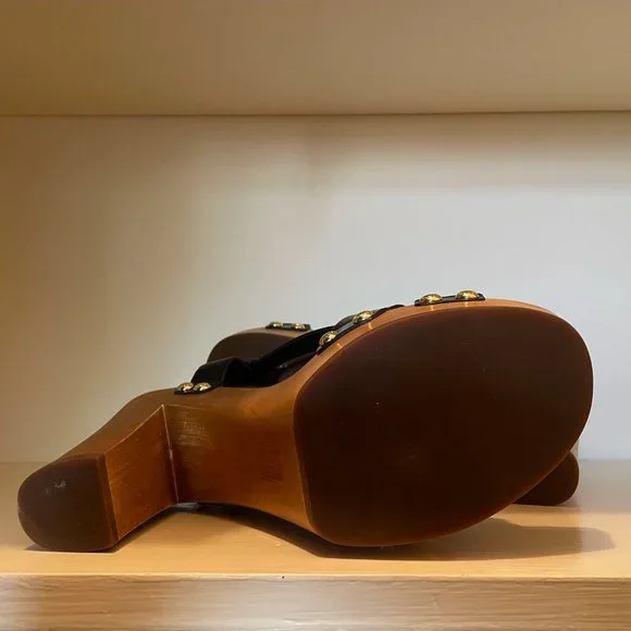 COACH Wooden Platform Sandals 70's Inspired Size 37 (6.5US) Black Leather - Picture 5 of 5